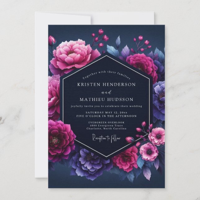 Fuchsia Luminous Nocturne Wedding Invitation (Front)