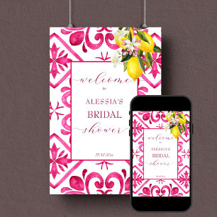 Fuchsia magenta lemon bridal shower welcome sign