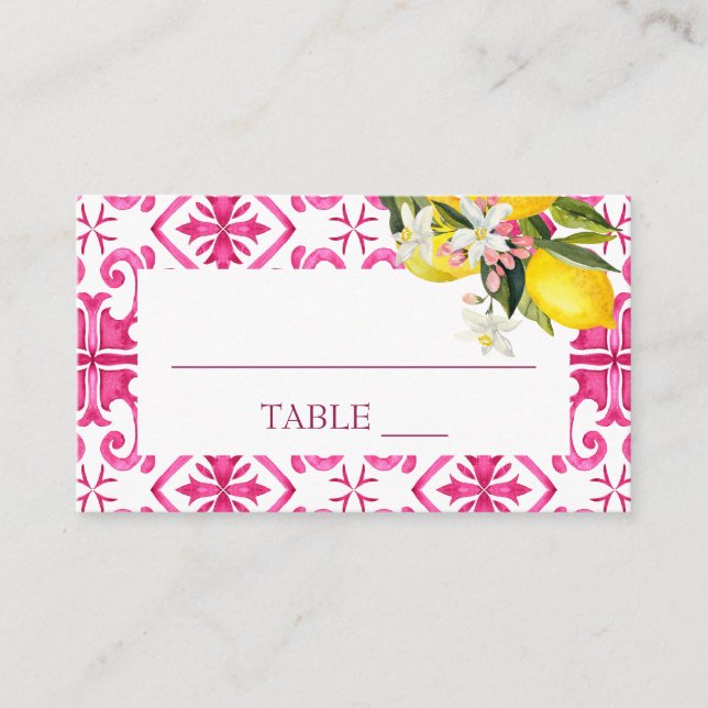 Fuchsia Majolica magenta tiles bridal shower  Place Card (Front)