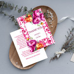 Fuchsia Majolica tiles orange peonies Thank You Card<br><div class="desc">Fuchsia Mediterranean Majolica tiles magenta fuchsia colour theme wedding thank you card,  Italian style Capri,  Amalfi Coast,  Sicilia themed wedding invitations with orange magenta hot pink peonies and boho greenery thank you cards</div>