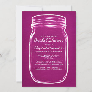 Fuchsia Mason Jar Bridal Shower Invitations