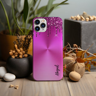 Fuchsia Metallic Dripping Glitter Stylish Case-Mate iPhone Case