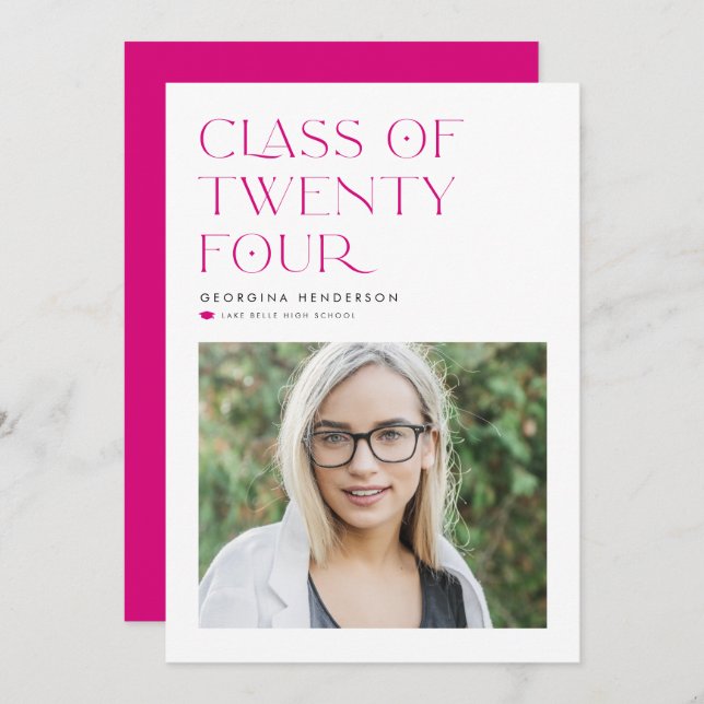 Fuchsia Minimalist Class of 2024 Photo Graduation Announcement (Front/Back)