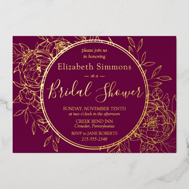 Fuchsia Modern Line Peony Toile Bridal Shower (Front)