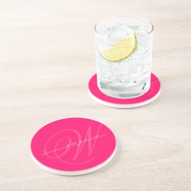 Fuchsia Monogram Wedding Anniversary Coasters (Side)