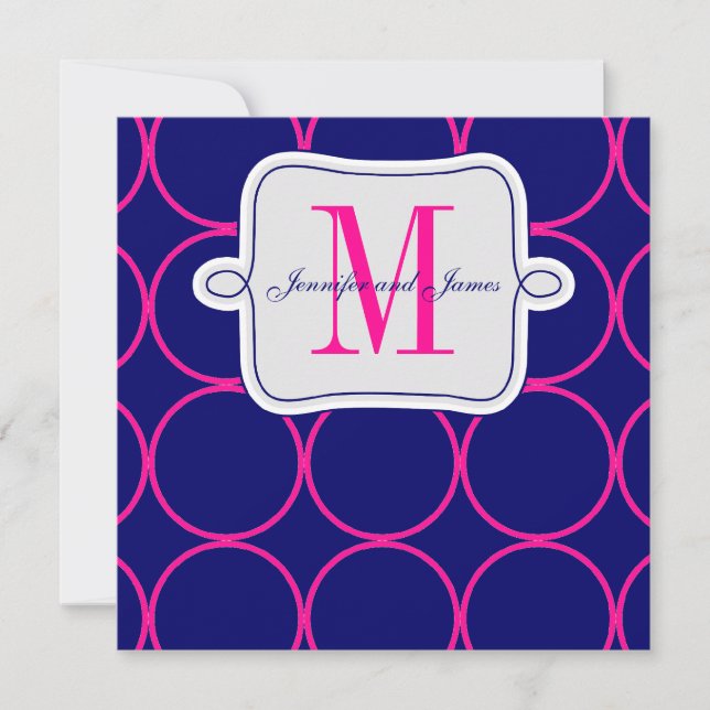 Fuchsia Navy Blue Modern Wedding Invitation #2 (Front)