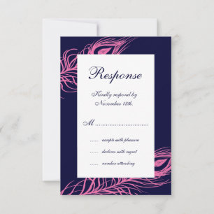 Fuchsia & Navy Feathers RSVP