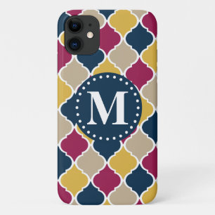 Fuchsia Navy Moroccan Lattice Monogram iPhone 11 Case