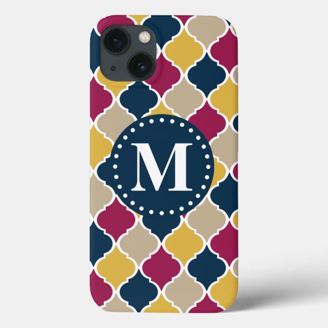 Fuchsia Navy Moroccan Lattice Monogram Case-Mate iPhone Case (Back)
