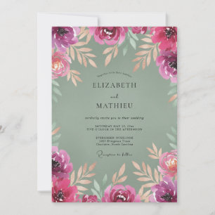 Fuchsia Olive Painted Wedding Invitation