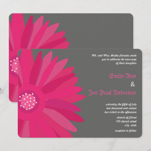 Fuchsia on Grey Gerber Daisy Wedding Invitation