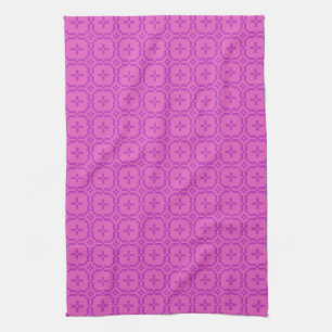 Fuchsia on Pink Faux Welsh Tapestry Pattern Tea Towel