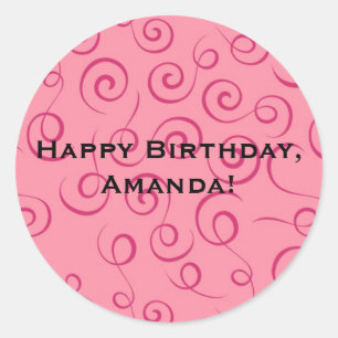 Fuchsia on Pink Retro Curly Swirl Spiral Classic Round Sticker