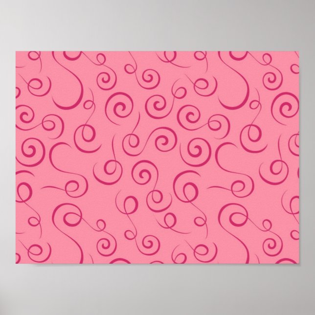 Fuchsia on Pink Retro Curly Swirl Spiral Poster (Front)