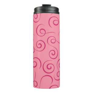 Fuchsia on Pink Retro Curly Swirl Spiral Thermal Tumbler