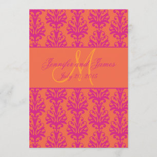 Fuchsia Orange Damask Wedding Invitation