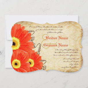 Fuchsia & Orange Gerber Daisy Wedding Invitation