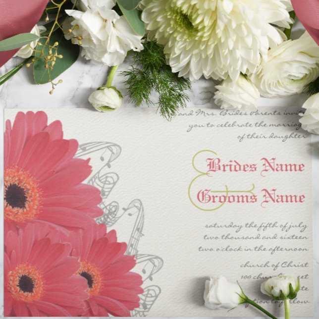 Fuchsia & Orange Gerber Daisy Wedding Invitation (Creator Uploaded)