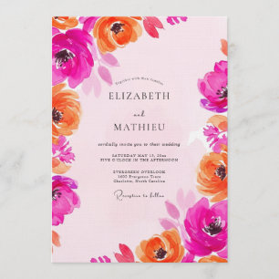 Fuchsia & Orange Painterly Bloom Wedding Invitation