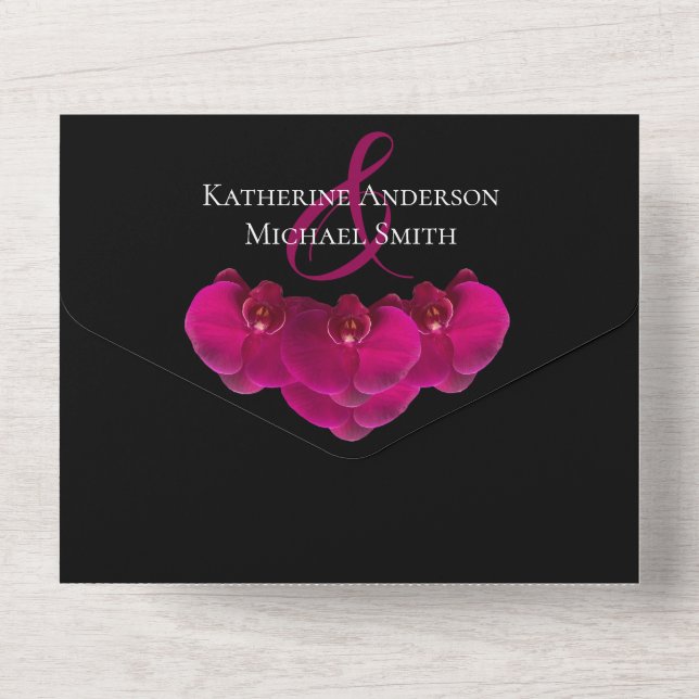 Fuchsia Orchid Wedding-QR code- All In One Invitation (Back)