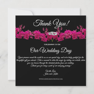 Fuchsia Orchids-Black- Wedding Thank you Invitation