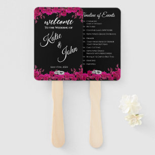Fuchsia Orchids on Black-Wedding Program- Hand Fan