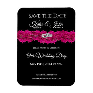 Fuchsia Orchids on Black- Wedding Save the Date- Magnet