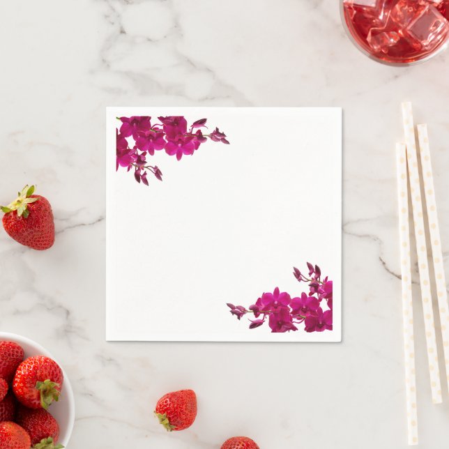 Fuchsia Orchids on White-Wedding- Napkin (Insitu)