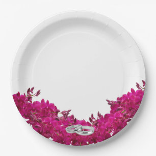 Fuchsia Orchids on White-Wedding Plates-Rings- Paper Plate