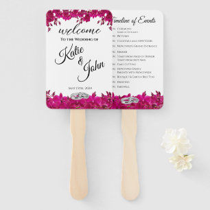 Fuchsia Orchids on White-Wedding Program- Hand Fan