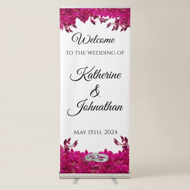 Fuchsia Orchids on White-Wedding- Retractable Banner (Front)