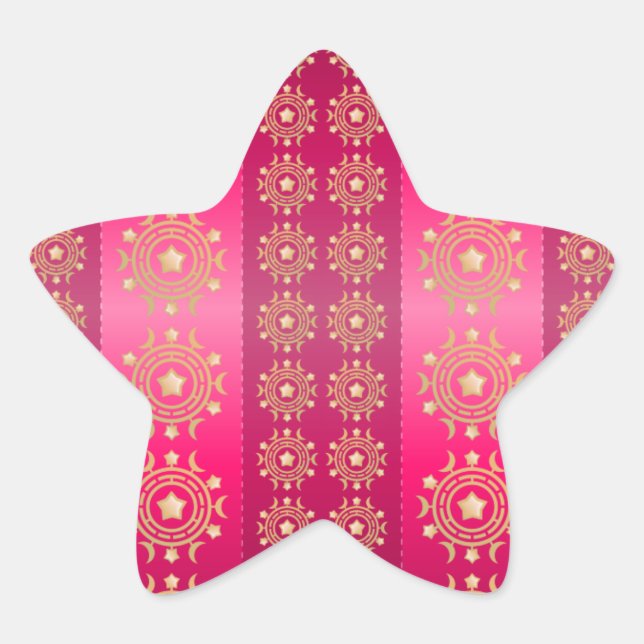 Fuchsia Oriental Mandala Pattern Star Sticker (Front)
