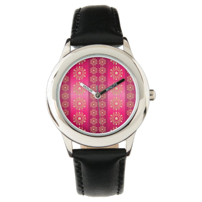 Fuchsia Oriental Mandala Pattern Watch (Front)