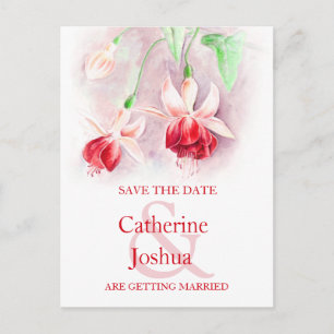 Fuchsia painted flower art red save the date card