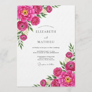 Fuchsia Painterly Blossom Wedding Invitation