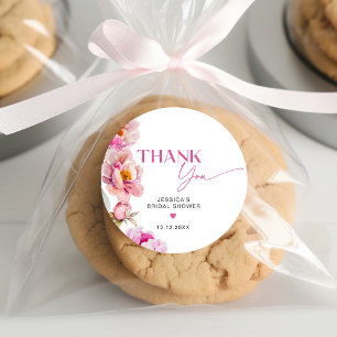 Fuchsia peony petals and prosecco thank you classic round sticker