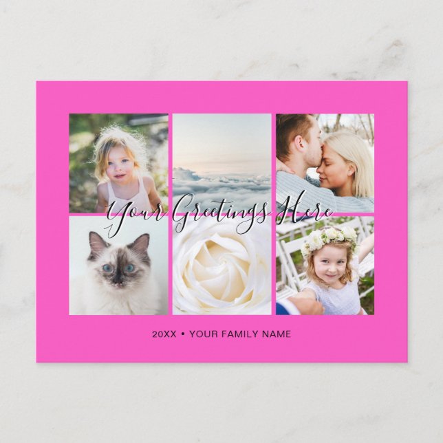 Fuchsia Personalised 6 photos Universal Greetings Postcard (Front)