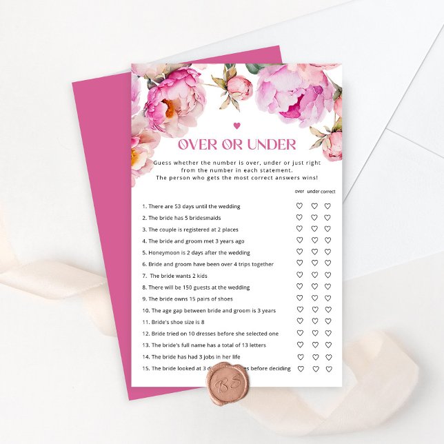 Fuchsia petals over or under bridal shower game (Creator Uploaded)
