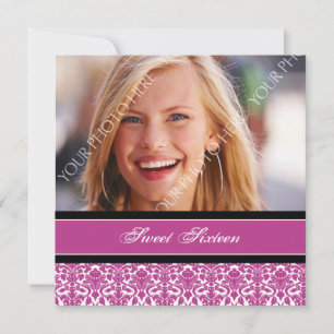 Fuchsia Photo 16th Birthday Party Invitations