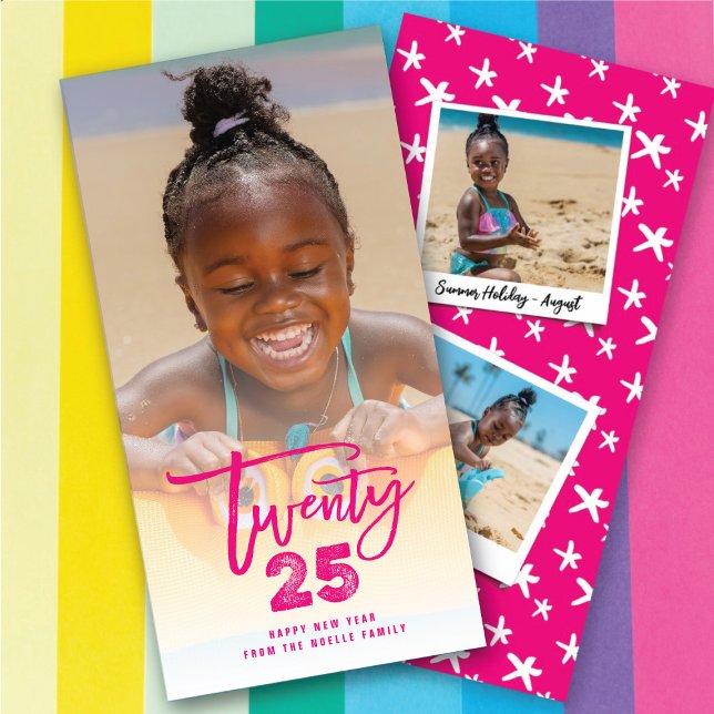 Fuchsia Pink 2023 Brushed Mix Typography New Year Holiday Card (Fuchsia Pink 2025 Brushed Mix Typography New Year Holiday Card @ fat_fa_tin)