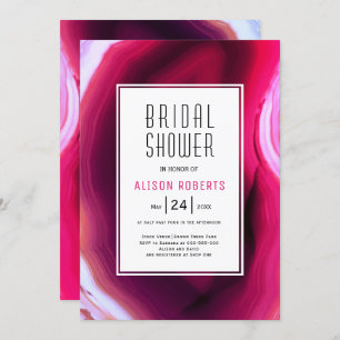 Fuchsia pink agate slice wedding bridal shower invitation