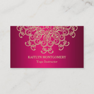 Fuchsia Pink and Gold Ornate Sunburst Mandala Business Card