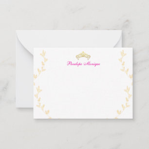 Fuchsia Pink and Golden Crown Kids Notecard