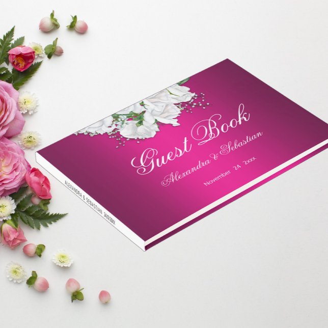 Fuchsia Pink and White Roses Wedding Guest Book (Creator Uploaded)