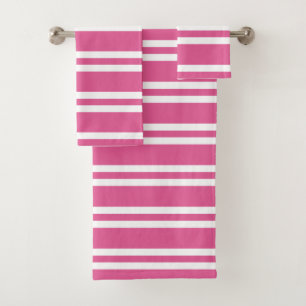 Fuchsia Pink and White Stripes Bath Towel Set