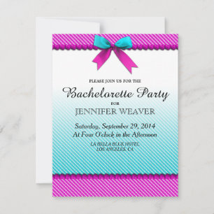 Fuchsia Pink & Aqua Teal Neon Dots, Bow, & Ribbon Invitation