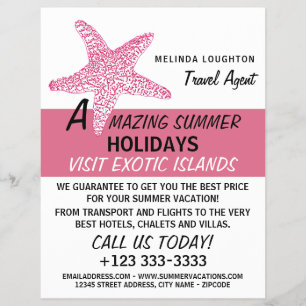 Fuchsia Pink Beach Starfish, Travel Agent Advert Flyer