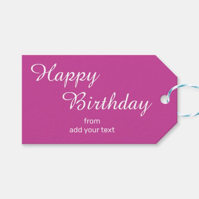 Fuchsia Pink Birthday Gift Tags (Front (Horizontal))