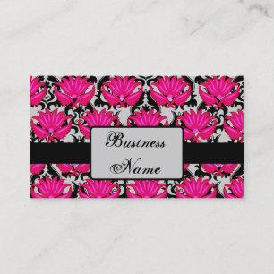 Fuchsia Pink Black Grey Parisian Damask Graphic Business Card
