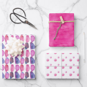 Fuchsia Pink Bubblegum Dots Paintbrush Strokes  Wrapping Paper Sheet